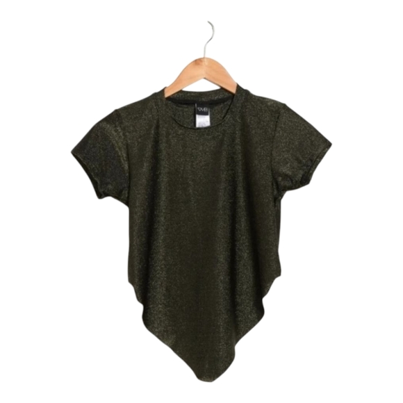 VYB Swim Cover-Up Shimmer Metallic AsymmetricalCrop Top / Black-Gold - Picture 9 of 10